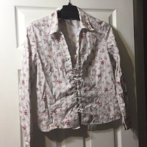 Medium laced up collar floral shirt faded glory